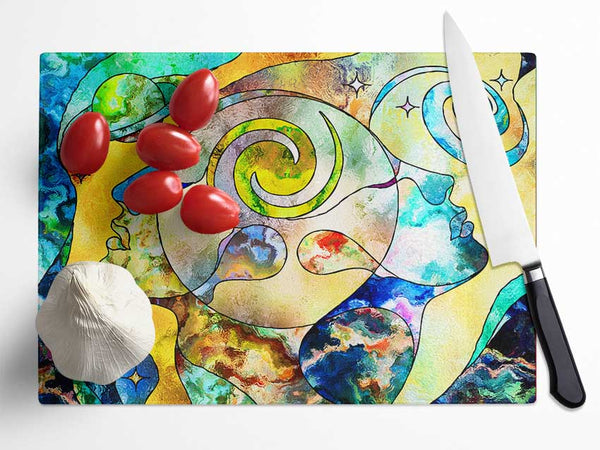 The Faces Of Time And Space Glass Chopping Board