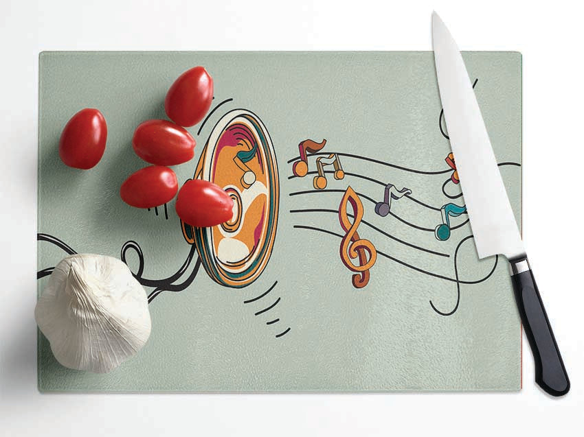Music Notes Speaker Glass Chopping Board