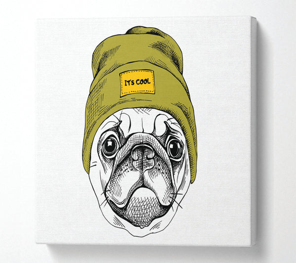 A Square Canvas Print Showing Pug Life Beanie Square Wall Art