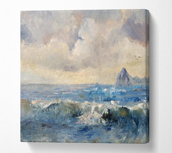 A Square Canvas Print Showing Dull Skies Over The Crashing Waves Square Wall Art