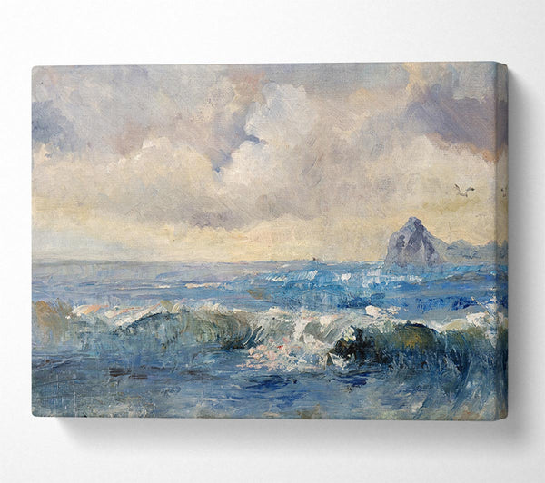  A Canvas Print of Dull Skies Over The Crashing Waves Canvas Print