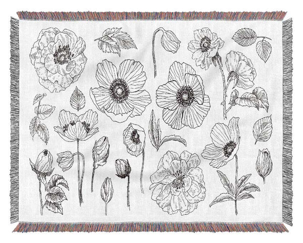 Hand Drawn Flowers Illustration Woven Blanket