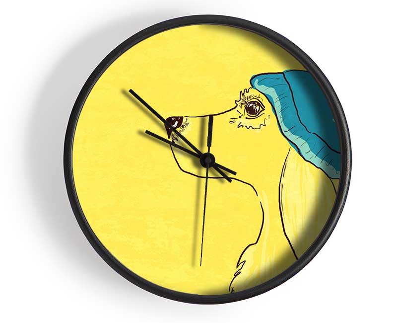 Yellow Dog With Blue Hat Clock - Wallart-Direct UK