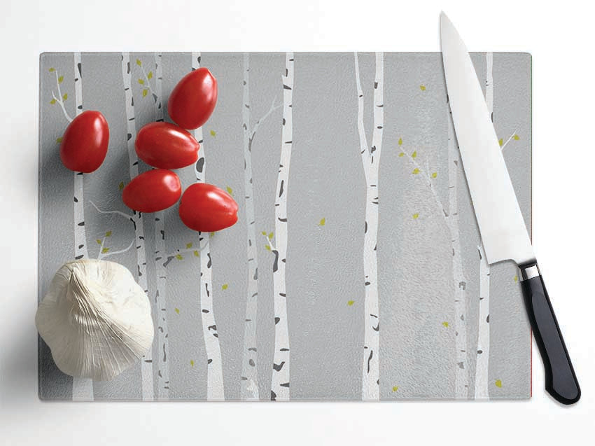 Birch Trees On Grey Glass Chopping Board