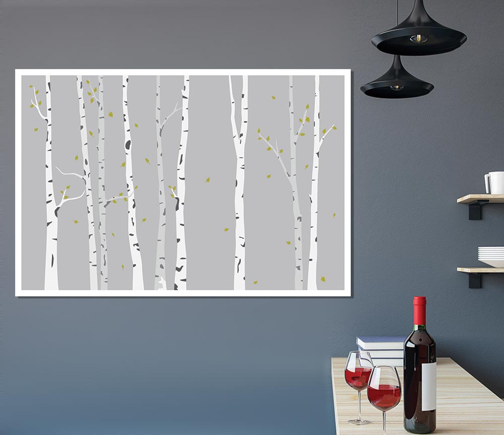 Birch Trees On Grey Print Poster Wall Art