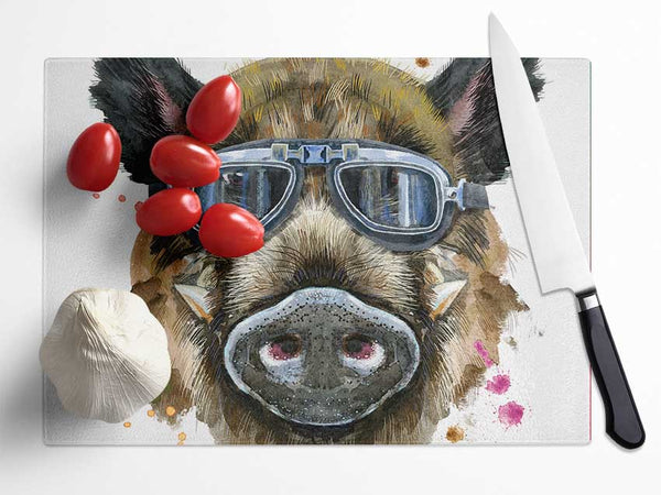 The Boar In Glasses Glass Chopping Board