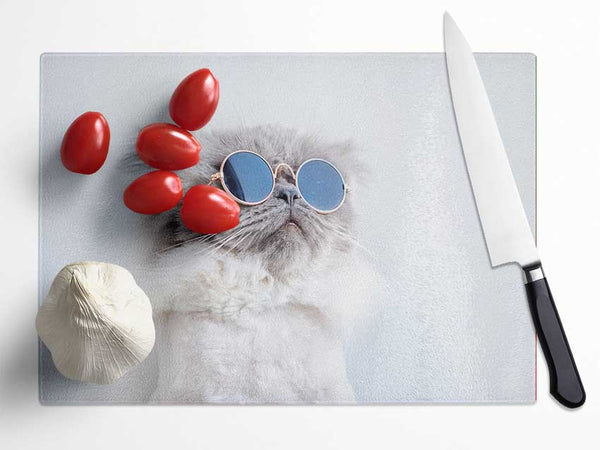 The Cat In Glasses Glass Chopping Board