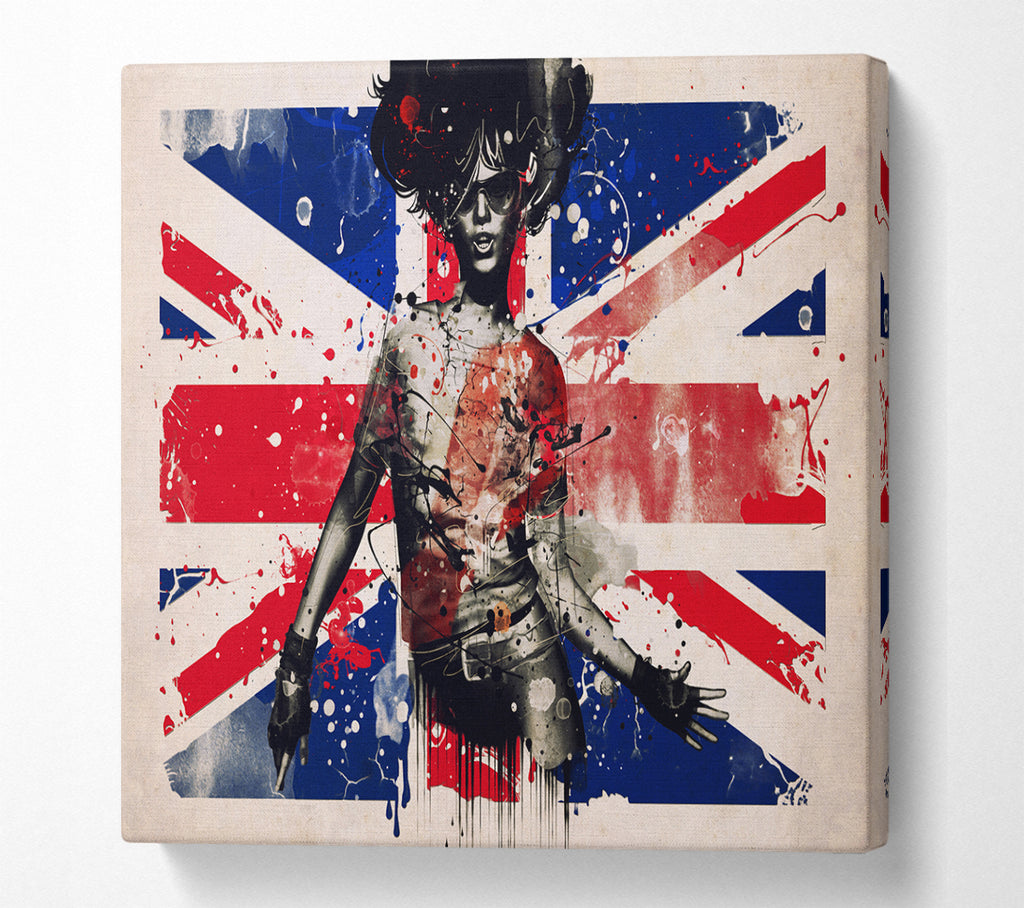 A Square Canvas Print Showing Union Jack Woman Square Wall Art