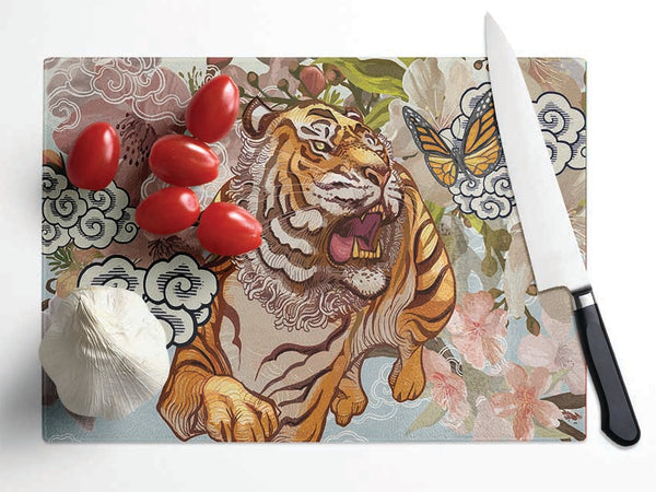The Tiger Floral Glass Chopping Board
