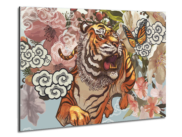 The Tiger Floral Metal Print