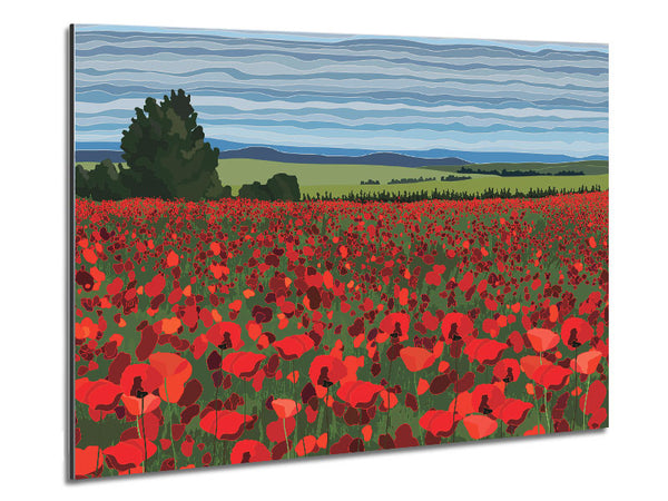 Red Poppy Field Flowers Metal Print