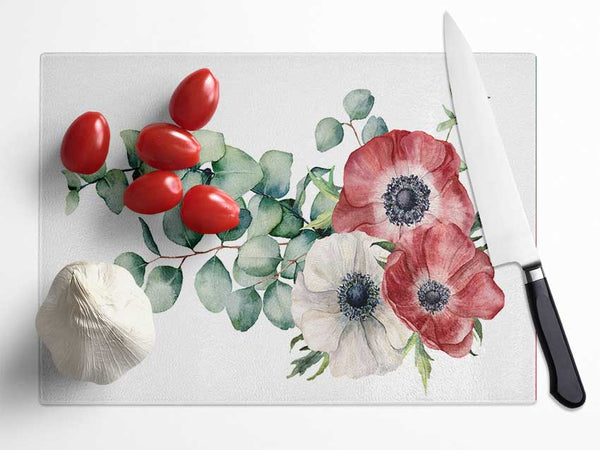 Green Leafed Flower Trio Glass Chopping Board