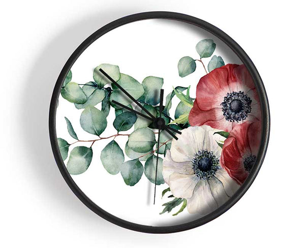 Green Leafed Flower Trio Clock - Wallart-Direct UK