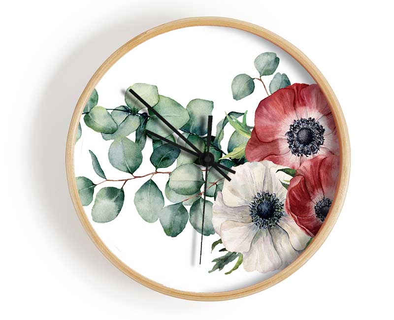 Green Leafed Flower Trio Clock - Wallart-Direct UK