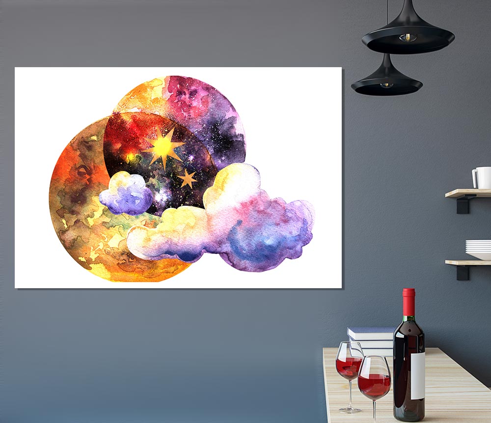 Two Moons And Cloud Print Poster Wall Art