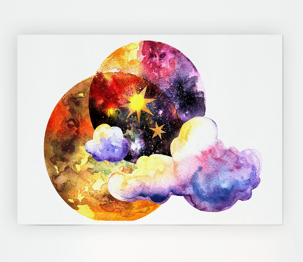 Two Moons And Cloud Print Poster Wall Art
