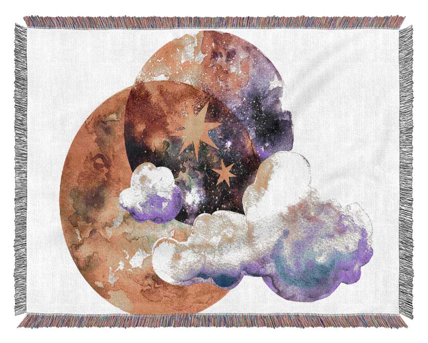 Two Moons And Cloud Woven Blanket