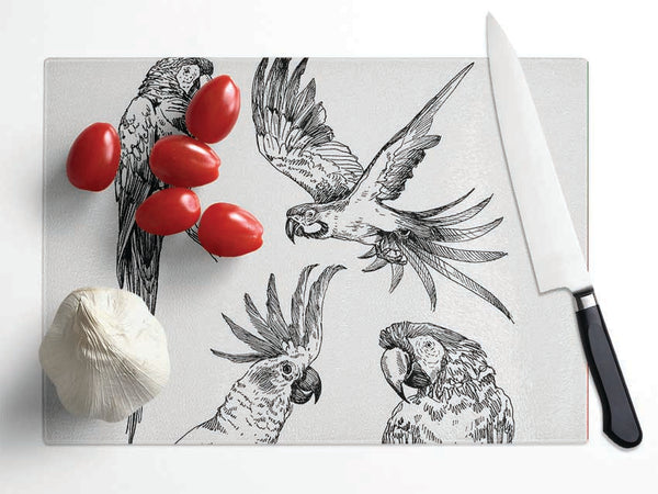 Parrots In Flight Illustration Glass Chopping Board