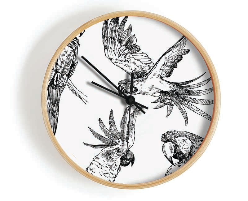 Parrots In Flight Illustration Clock - Wallart-Direct UK