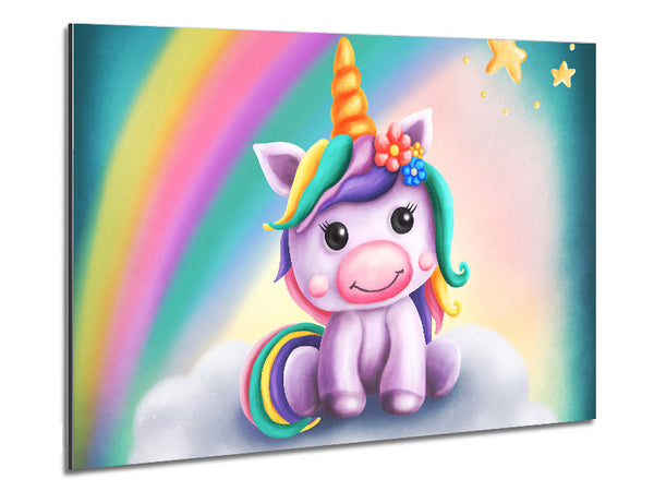 Unicorn Rainbow Happy Metal Print