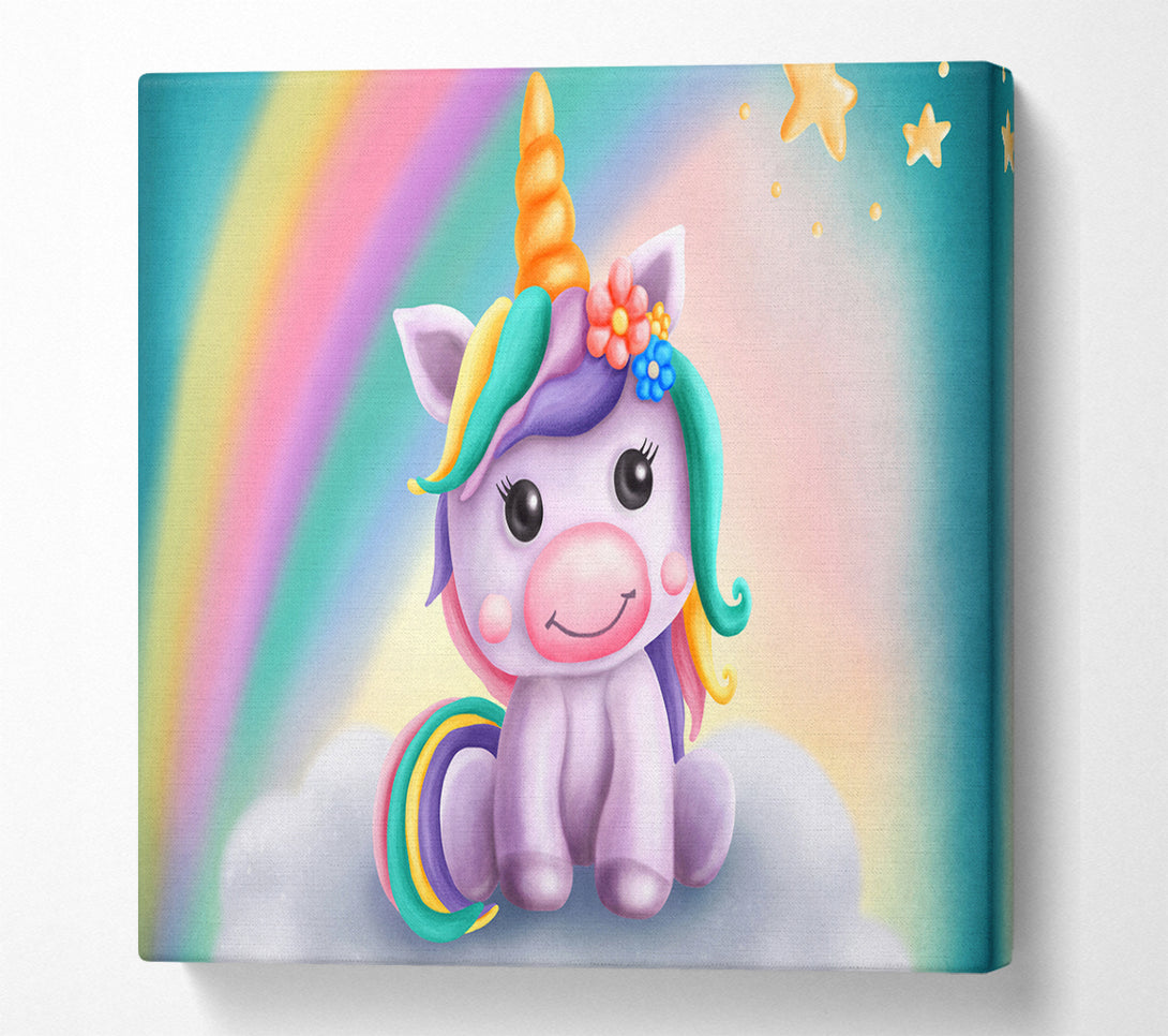 A Square Canvas Print Showing Unicorn Rainbow Happy Square Wall Art