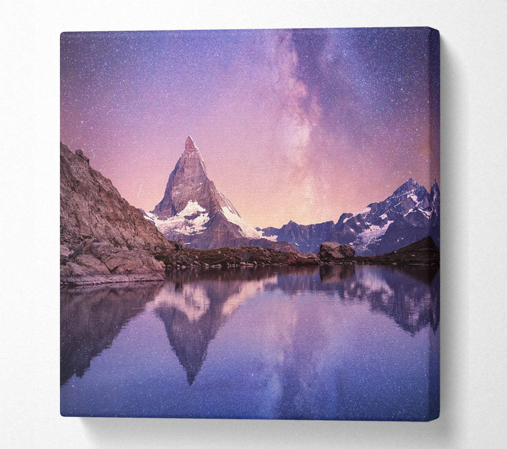 A Square Canvas Print Showing Mountains On The River Reflections Star Square Wall Art
