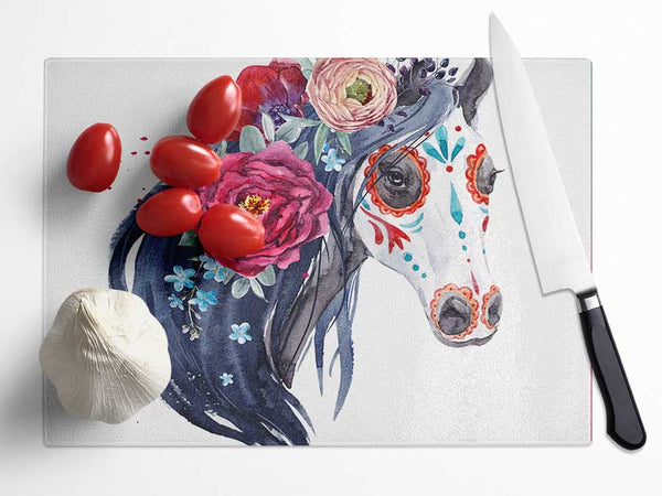 Day Of The Dead Horse Glass Chopping Board