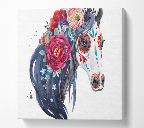 A Square Canvas Print Showing Day Of The Dead Horse Square Wall Art