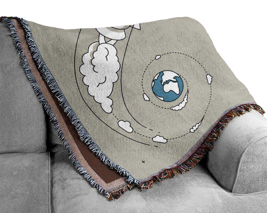 Rocket Ship To The Moon Space Woven Blanket