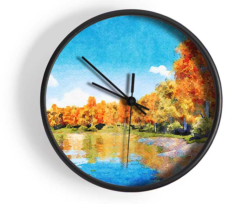 Vibrant Orange Trees Clock - Wallart-Direct UK