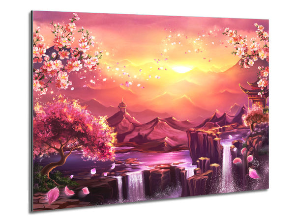Beautiful Pink Blossom Waterfall Metal Print
