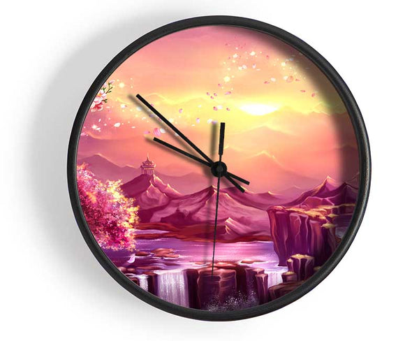 Beautiful Pink Blossom Waterfall Clock - Wallart-Direct UK