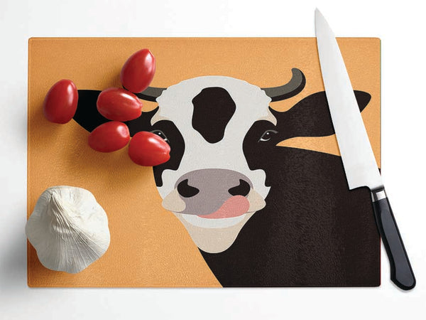 The Cow On Orange Glass Chopping Board