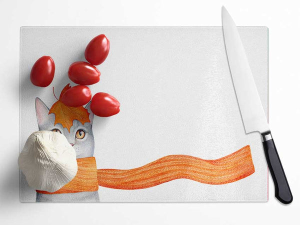 Cat With An Orange Scarf Glass Chopping Board