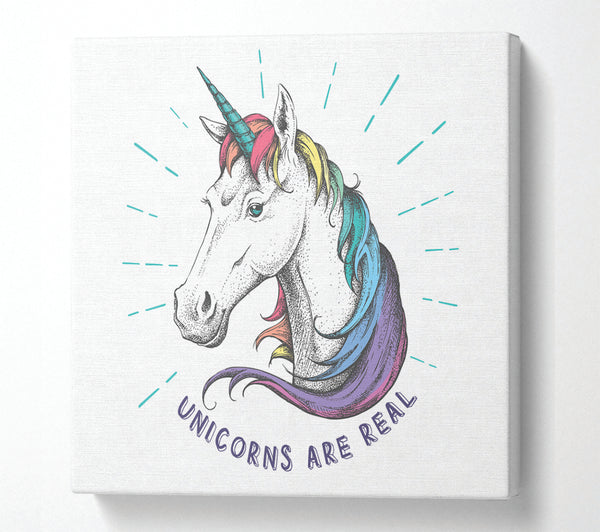 A Square Canvas Print Showing Unicorns Are Real Square Wall Art