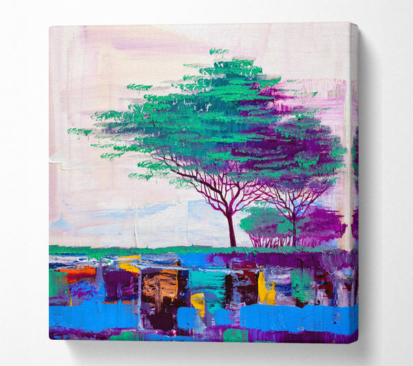 A Square Canvas Print Showing Stunning African Horizon Paint Square Wall Art