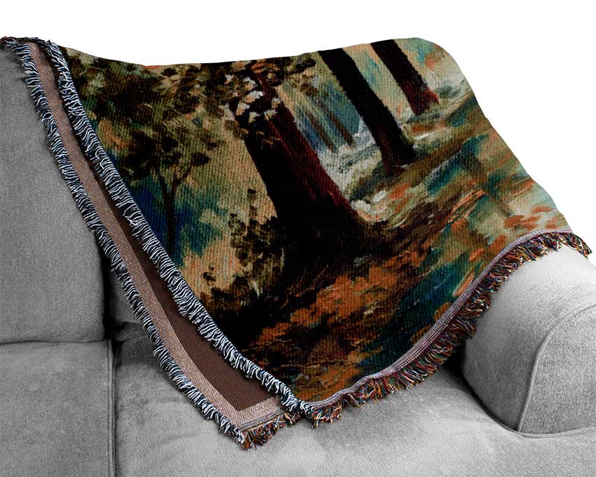 The Forest Painting Green Woven Blanket