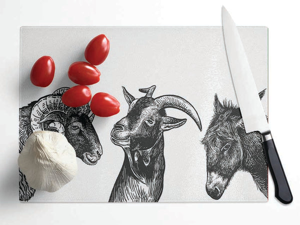 Goat Sheep Donkey Glass Chopping Board