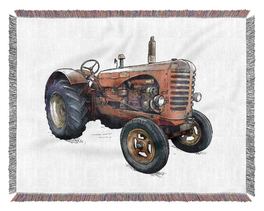 The Old Red Tractor Woven Blanket