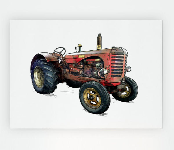 The Old Red Tractor Print Poster Wall Art