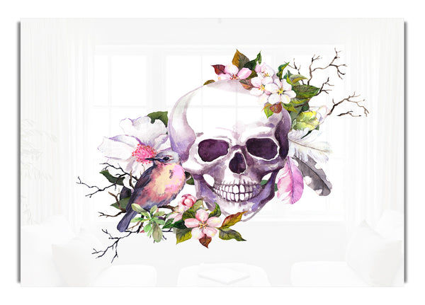 Totenkopf, Blumen, Und, Vogel