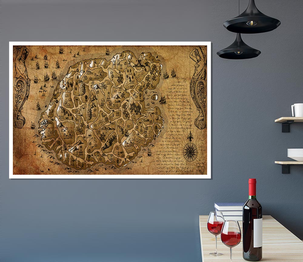 The Old Sepia Map Print Poster Wall Art