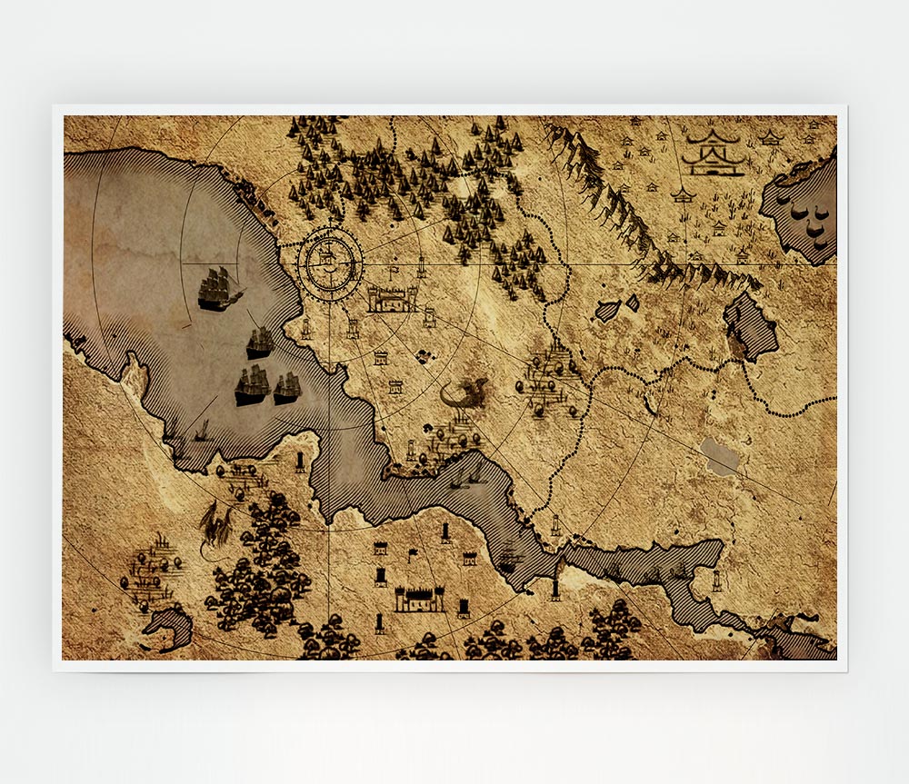 The Sepia Map Print Poster Wall Art