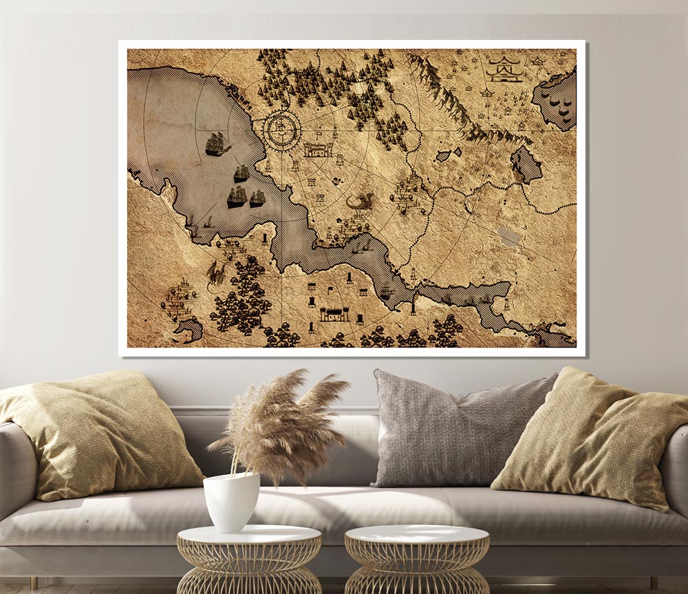 The Sepia Map Print Poster Wall Art