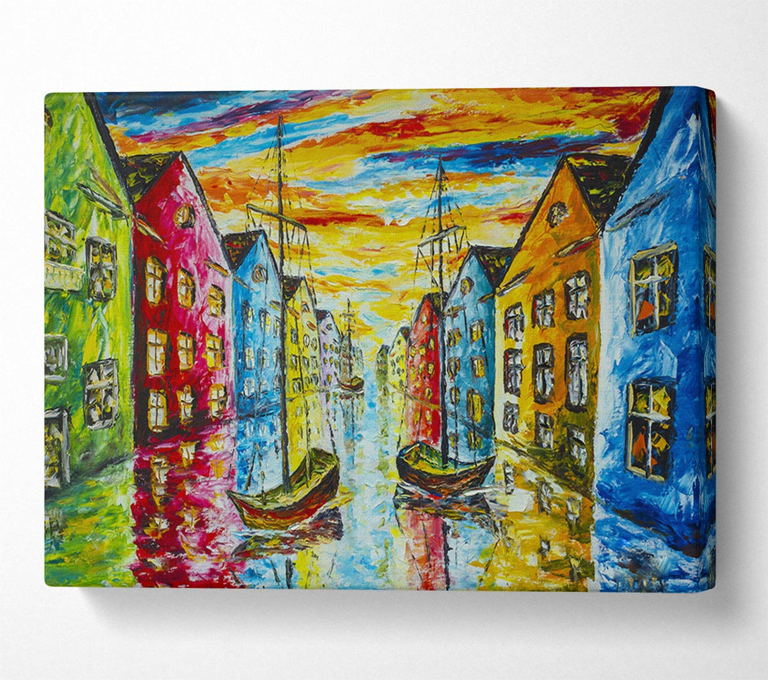 Picture of The Sea Village Painted Canvas Print Wall Art