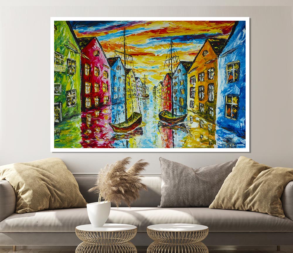 The Sea Village Painted Print Poster Wall Art