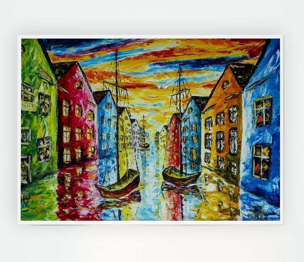 The Sea Village Painted Print Poster Wall Art