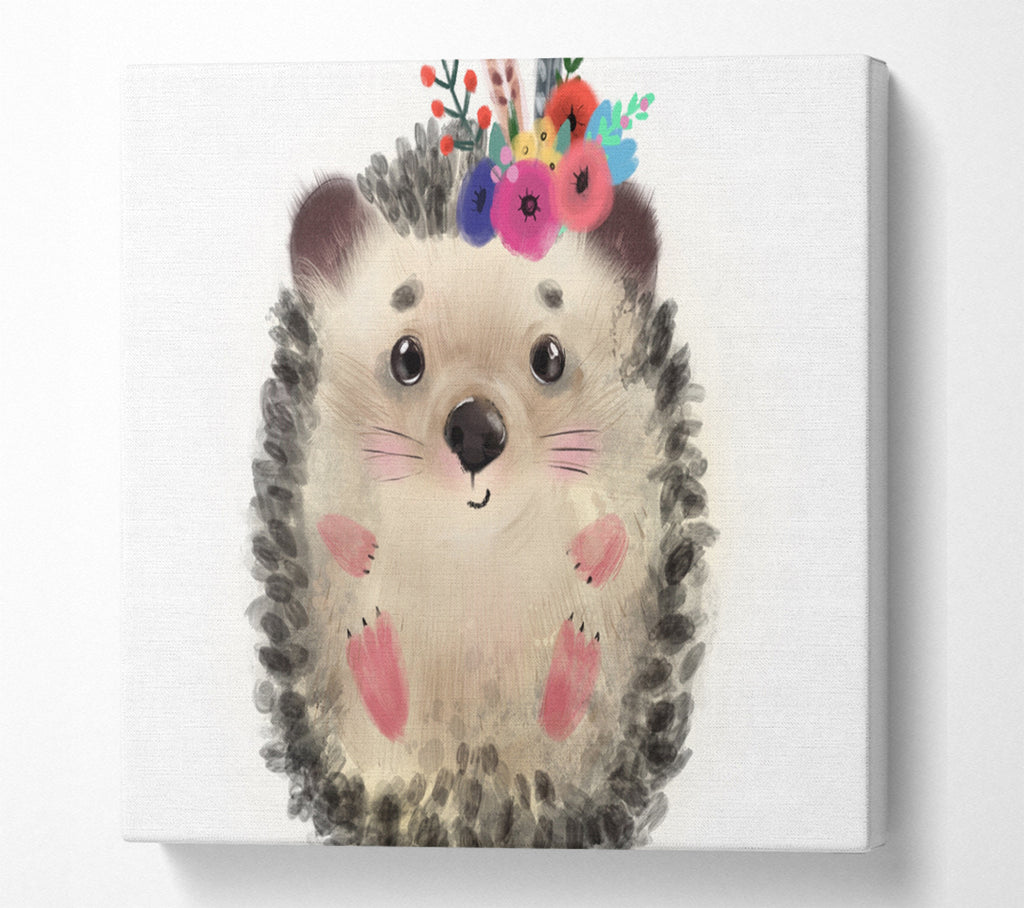 A Square Canvas Print Showing The Curled Up Hedgehog Square Wall Art