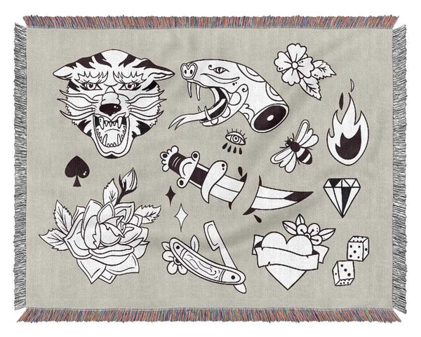 Tattoo Flash Design Dagger Woven Blanket