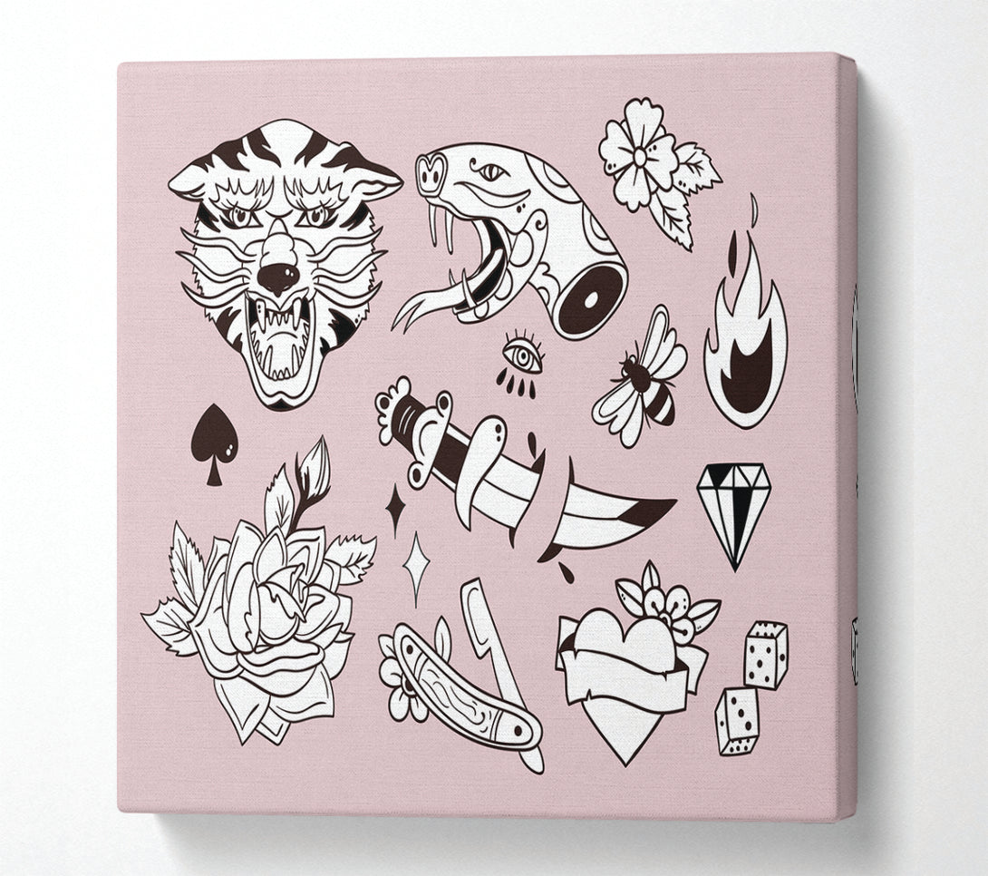 A Square Canvas Print Showing Tattoo Flash Design Dagger Square Wall Art